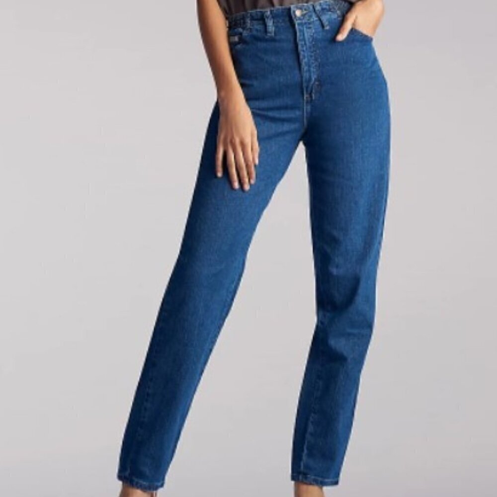 NWT Lee Women's Side Elastic Waist Jeans Relaxed Tapered Leg Pepperstone 12S